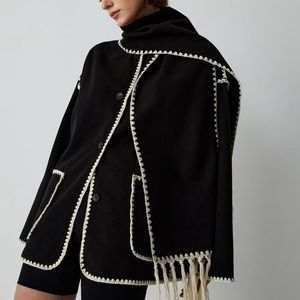 Contrast trim jacket with matching scarf